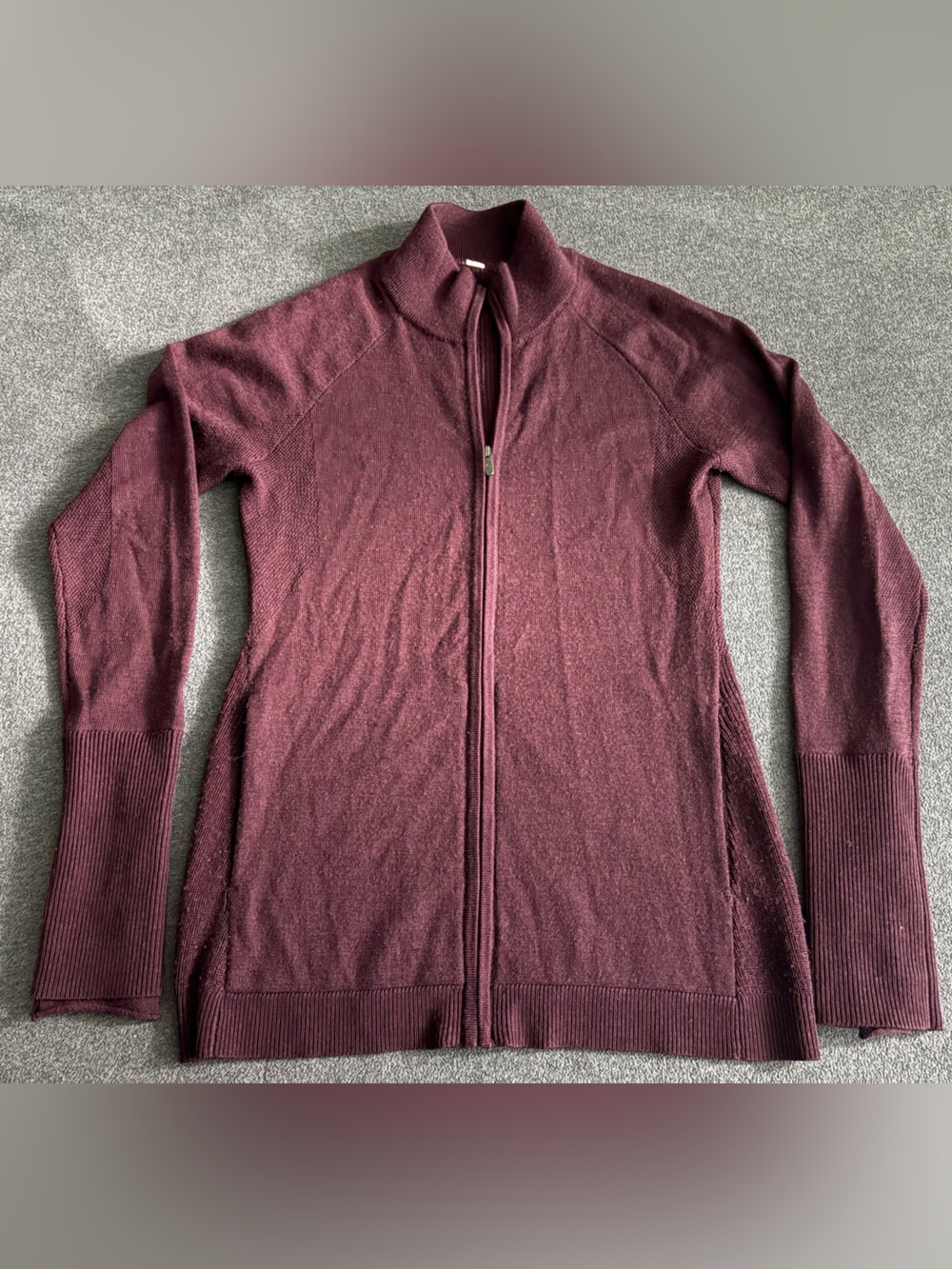 Lululemon Burgundy Wool Full Zip Mock Neck Sweater Jacket Women's